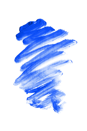 Blue paint brush strokes isolated over whiteの写真素材