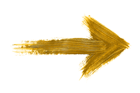 Painted yellow right arrow on white backgroundの写真素材