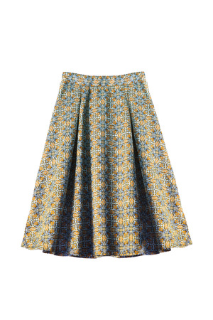 Ornamental silk flared skirt on white backgroundの写真素材