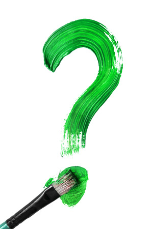 Brush drewing green question mark on white backgroundの写真素材