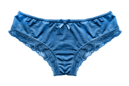 Blue silk lacy panty isolated over whiteの写真素材