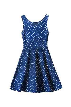 Blue sundress with polka dots on white backgroundの写真素材