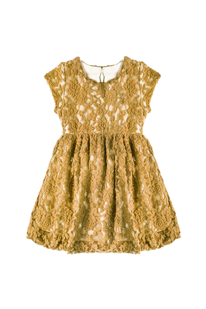 Lacy yellow baby dress isolated over whiteの写真素材