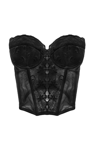 Black lacy corset bra isolated over whiteの写真素材