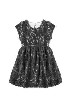 Black lacy girlish dress on white backgroundの写真素材