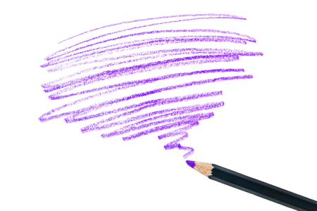 Purple pencil drawing on white backgroundの写真素材
