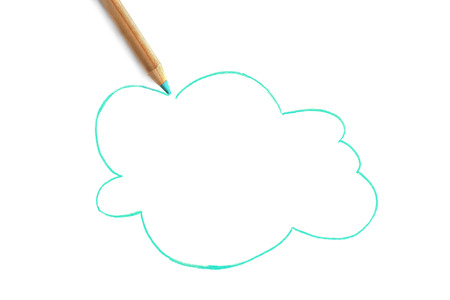 Pencil drawing blue cloud on white backgroundの写真素材
