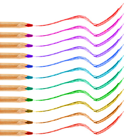 Set of colorful pencils drawing on white backgroundの写真素材