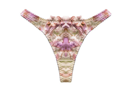 Colorful lacy thong panties isolated over whiteの写真素材
