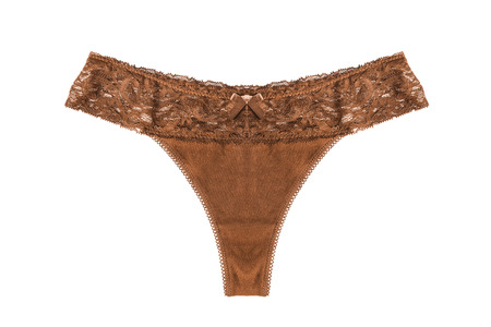 Lacy terracotta panties isolated over whiteの写真素材