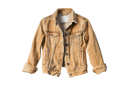 Denim brown jacket on white backgroundの写真素材