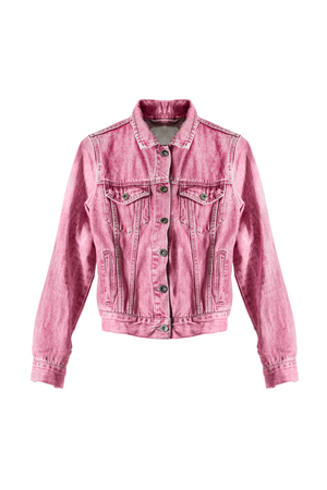 Denim pink jacket isolated over whiteの写真素材