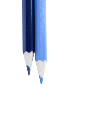 Pair of blue pencils on white backgroundの写真素材