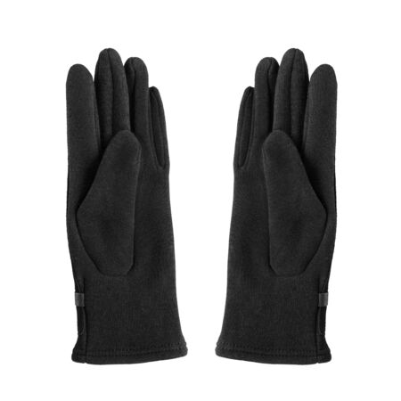 Pair of black wool gloves isolated over whiteの写真素材