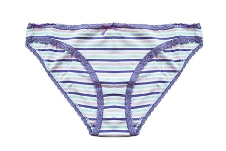 Blue striped panties on white backgroundの写真素材