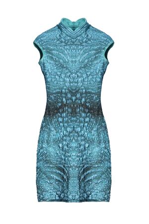 Beautiful blue shiny dress on white backgroundの写真素材
