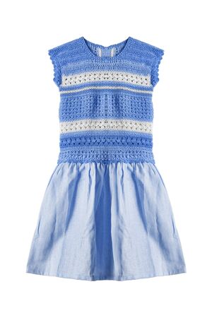 Blue cotton girlish dress isolated over whiteの写真素材