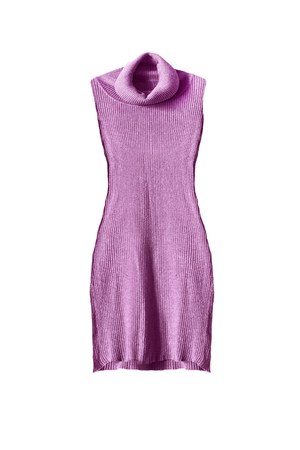Pink knitted ribbed sleeveless tunic isolated over whiteの写真素材