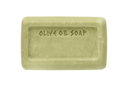 Natural olive soap isolated over whiteの写真素材