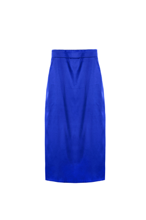 Blue silk pencil skirt isolated over whiteの写真素材