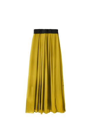 Yellow chiffon maxi skirt isolated over whiteの写真素材