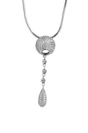 Diamond elegant pendant on silver chain isolated over whiteの写真素材