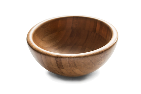 Empty wooden bowl on white backgroundの写真素材