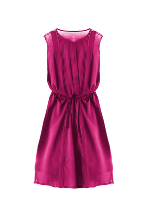 Chiffon pink sleeveless dress on white backgroundの写真素材