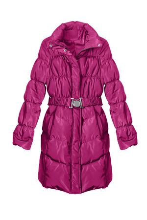 Pink down jacket isolated over whiteの写真素材