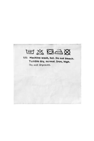 Washing instructions label isolated over whiteの写真素材