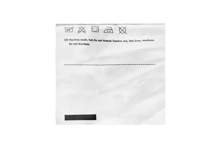 Washing instructions label isolated over white