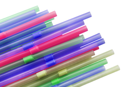 Group of colorful plastic cocktail sticks on white backgroundの写真素材