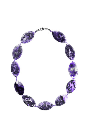 Purple amethyst necklace isolated over whiteの写真素材