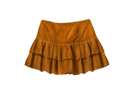 Velvet yellow mini skirt isolated over whiteの写真素材
