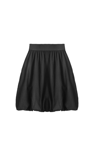 Basic black flared mini skirt isolated over whiteの写真素材