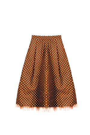 Brown retro skirt with polka dots on white backgroundの写真素材