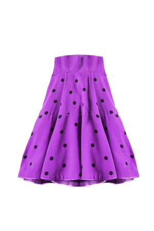 Retro purple flared skirt with black polka dots isolated over whiteの写真素材