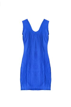 Blue sleeveless mini dress isolated over whiteの写真素材