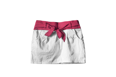 White mini skirt with red belt isolated over whiteの写真素材