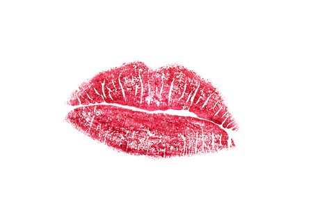Red lipstick kiss mark on white backgroundの写真素材