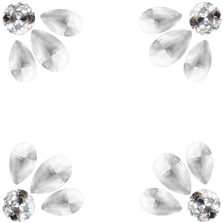 Group of crystals and diamonds as a frame on white backgroundの写真素材