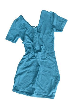 Crumpled blue dress isolated over whiteの写真素材