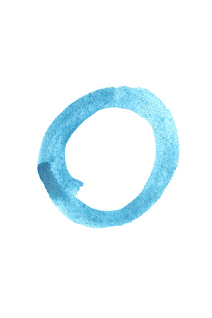Watercolor paint blue circle isolated over whiteの写真素材