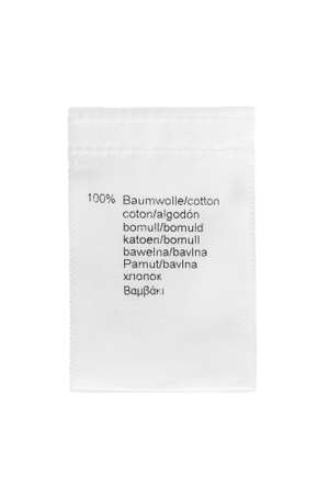 Fabric composition label isolated over whiteの写真素材