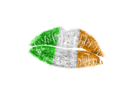 Kiss mark in irish flag colors on white backgroundの写真素材