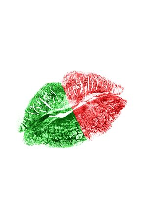 Kiss mark in colors of portugal flag isolated over whiteの写真素材