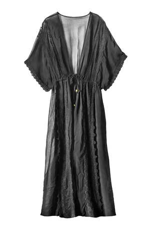 Black lacy dressing gown isolated over whiteの写真素材
