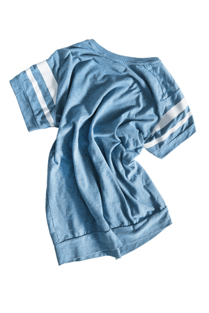 Crumpled blue shirt isolated over whiteの写真素材