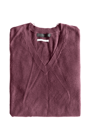 Folded wool maroon pullover on white backgroundの写真素材