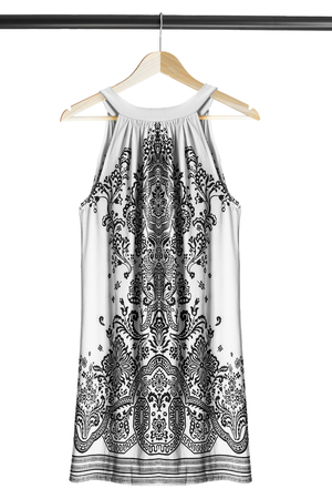 White dress on wooden clothes rack isolated over whiteの写真素材